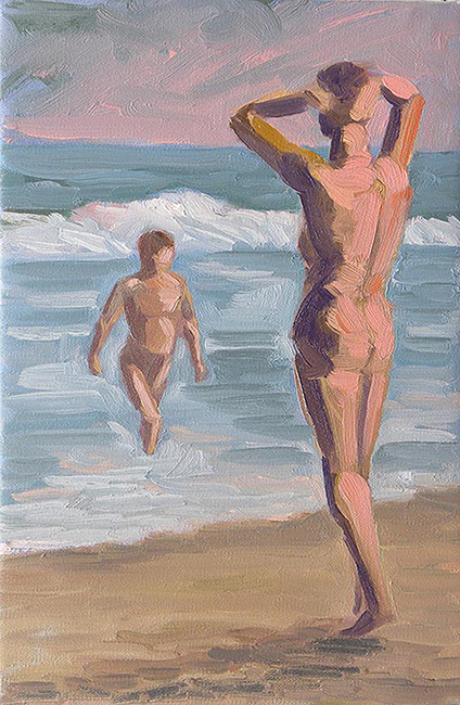 Twilight Bathers, 12 x 8 inches, oil on canvas, 2012