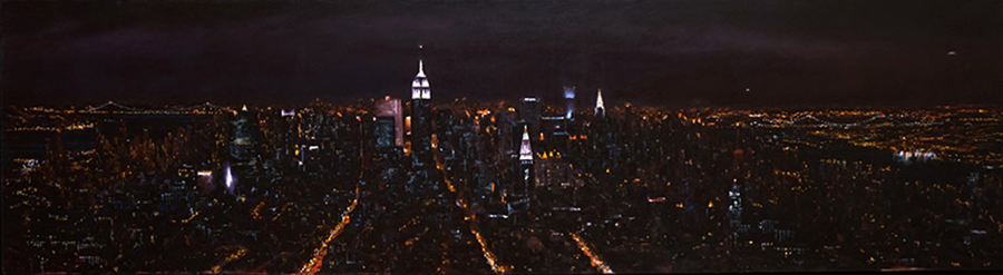 Mid-town Mid-night, 17 x 64 inches, oil on canvas, 1998