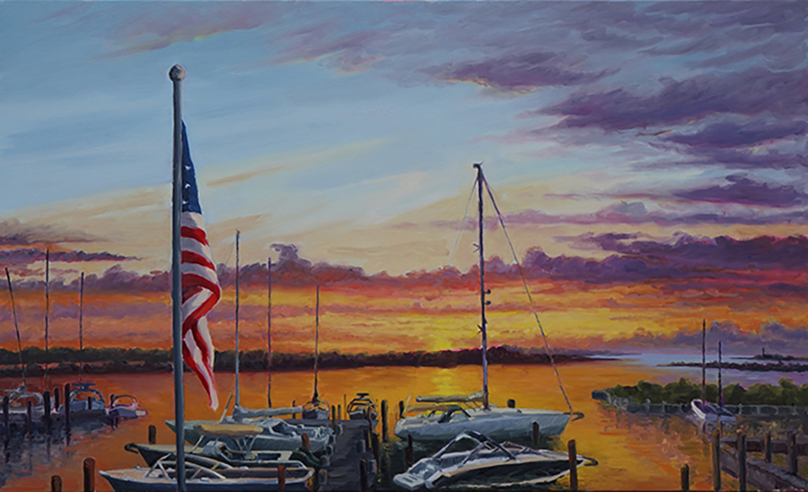Three Mile Harbor Marina, 40 x 60 inches, oil on canvas