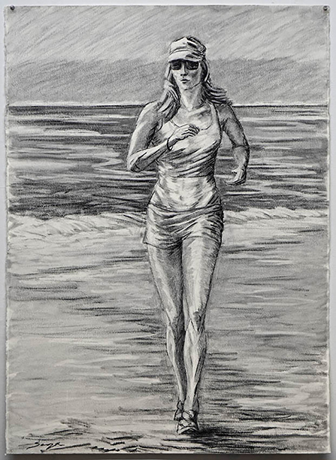 Beach Jogger, 55 x 35 inches, charcoal on paper