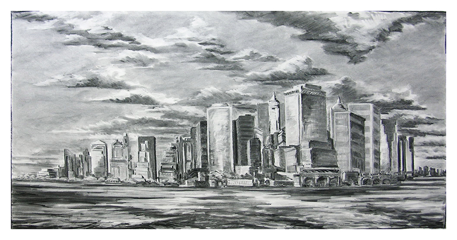 Manhattan Double Square, 48 x 96 inches, charcoal on paper