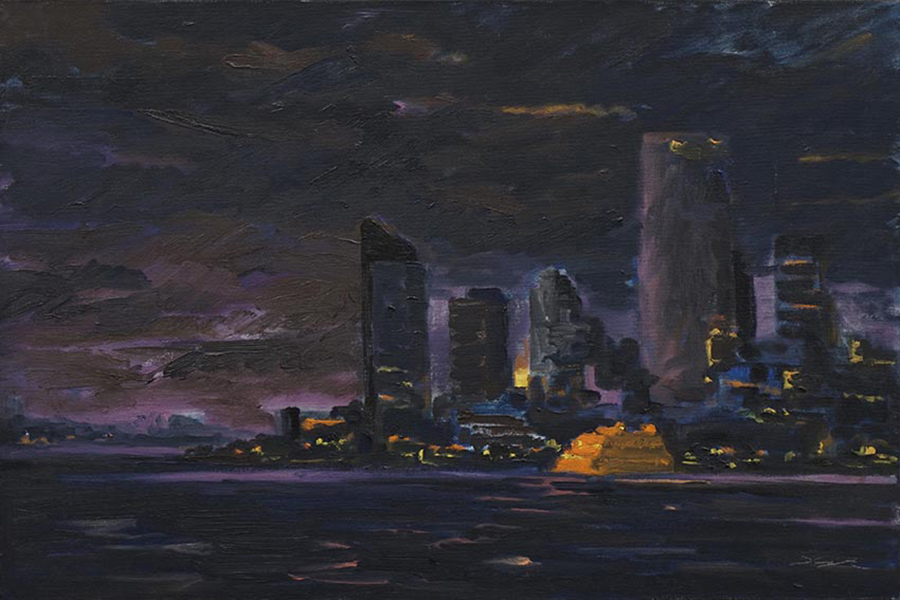Ferry Landing at Night, 16 x 24 inches, oil on canvas, 2007